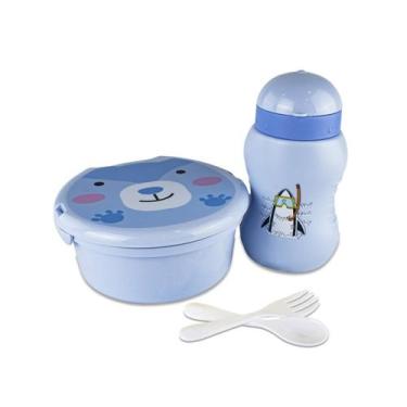 Imagem de Lancheira Marmita Infantil Garfo E Colher + Garrafinha ul - Arte Seduc