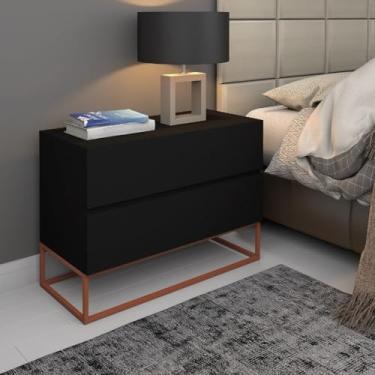 Imagem de Mesa Cabeceira Eros 60CM 2 Gavetas estilo Industrial Pés Dourado Para Quarto(Preto Cobre)