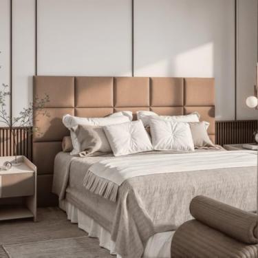 Imagem de Cabeceira Modular Suede Adesiva 40x30cm – MDF, Espuma 2cm, Fita Dupla Face, Quarto Sofisticado(MARROM CLARO,14)
