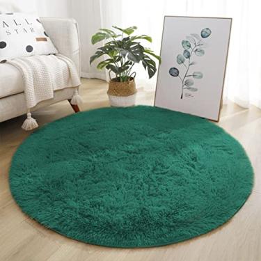Imagem de Lifup Tapete de Área Antiderrapante Redondo Macio Fofo, Tapete Circular Desgrenhado de Pelúcia Aconchegante, Decoração para Casa para Sala Quarto Natal Verde 60 cm