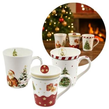 Imagem de Yangzi - Jogo 3 Canecas Porcelana Natalina Premium 300ml Papai Noel, Árvore e Presentes