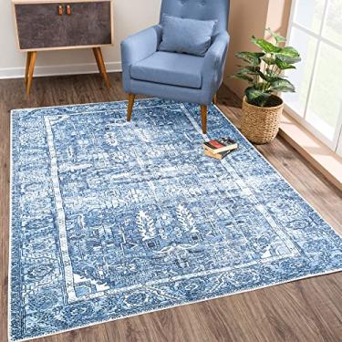 Imagem de Bloom Rugs Tapete antiderrapante lavável 1,8 m x 2,4 m - Tapete de área persa tradicional azul para sala de estar, quarto, sala de jantar e cozinha - Tamanho exato: 1,8 m x 2,4 m