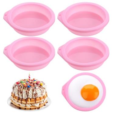 Imagem de 4 moldes para ovos de fritadeira a ar, moldes redondos de silicone para mordidas de ovos de 10 cm, molde de ovo para fritadeira a ar, sanduíches de silicone para café da manhã, pães de hambúrguer