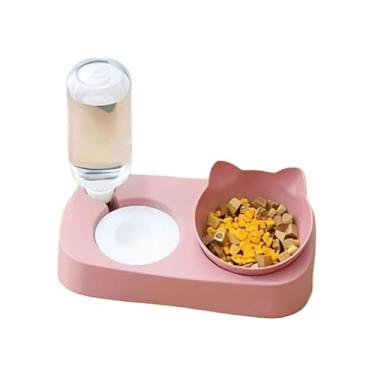 Imagem de Comedouro E Bebedouro Duplo Automático Para Pets Cachorro E Gatos 2 Em 1 300gr/500ml Tigela Elevada(GATNHO ROSA)