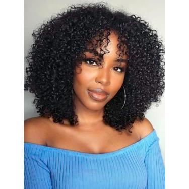 Imagem de KLAIYI Peruca afro Kinky Curly 3 em 1 flip over 3/4 meia peruca com borda kinky 4C sem cola Wear and Go peruca com clipe de cordão para mulheres negras prontas para usar para iniciantes 180% densidade