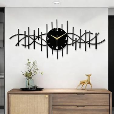 Imagem de SIN&MI Relógio de parede de metal, relógios de parede grandes para sala de estar, silencioso, sem tique-taque, relógio de parede redondo grande operado por bateria para quarto, casa de fazenda, arte