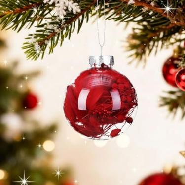 Imagem de Soulchen Enfeites de bola de Natal de 8,5 cm com flores vermelhas secas de plástico transparente, enfeites de Natal, bolas para artesanato, rabos de coelho, flores secas, boho, árvore de Natal
