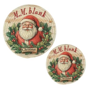 Imagem de Blueangle 2 peças de suporte de panela de tripé de Papai Noel fofo - conjunto de pegadores de panela de tecido redondo - almofadas quentes trançadas de algodão - porta-copos - tapetes de mesa para