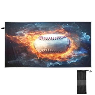 Imagem de ATTX Toalha de praia de fogo de água de beisebol 76 x 152 cm - Cobertor leve de microfibra resistente à areia de secagem rápida para piscina, ioga, academia e viagens | Esportes de banho de natação