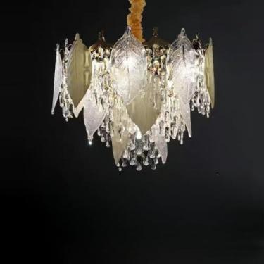 Imagem de Luminária pendente de cristal de luxo - Design moderno, minimalista e sofisticado | Ideal para sala de estar de villa, quarto principal criativo (50cm)