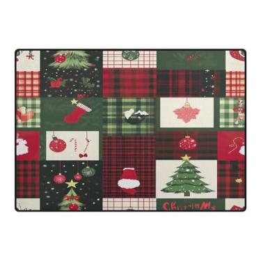Imagem de Blueangle Tapetes de Natal laváveis de 12 x 16,7 cm para sala de estar - Tapete ultramacio antiderrapante resistente a manchas com estampa de patchwork de Natal para quarto e escritório (501)
