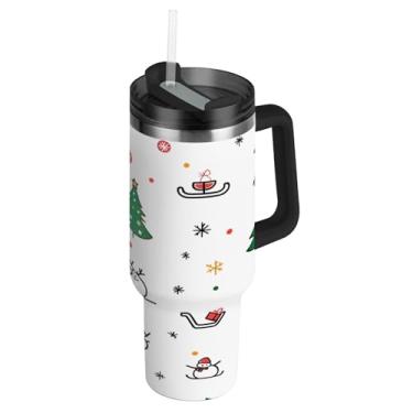 Imagem de Blueangle Copo de árvore de Natal de 850 g com alça e tampa de palha, caneca de viagem de aço inoxidável isolada a vácuo de parede dupla, garrafa de água reutilizável para academia de escritório ao ar
