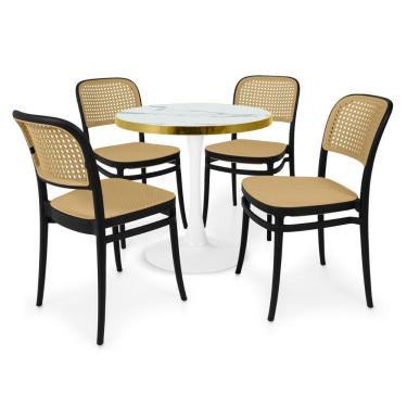 Imagem de Conjunto Mesa De Jantar Redonda Majestic 70cm Branca Com 4 Cadeiras Roma - Preto
