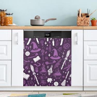 Imagem de ATTX Capa magnética para lava-louças de bruxa de Halloween, 58,4 cm C x 66 cm A, decoração da capa da máquina de lavar louça, decalques de armário doméstico e eletrodomésticos adesivos #315