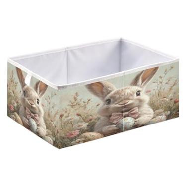 Imagem de ATTX Organizador de armário grande de coelho fofo de Páscoa - Caixas de armazenamento dobráveis para roupas, brinquedos, livros | Caixas de armazenamento organizadoras de prateleiras dobráveis #549