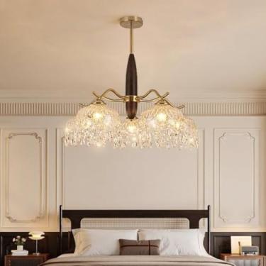 Imagem de Luminária pendente retrô americana de cristal - Design em vidro que protege os olhos, iluminação criativa pós-moderna para sala de estar, quarto e sala de jantar (5 lâmpadas)