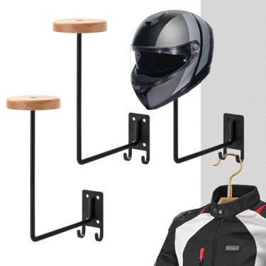 Imagem de Suporte de parede para capacete, 2 unidades, suporte de capacete para motocicleta, bicicleta ou equipamentos esportivos, armazenamento de peruca de chapéu de cowboy com ganchos para casacos, chaves