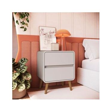 Imagem de Mesa de Cabeceira 2 Gavetas Curve Bege 47x36x58cm Completa Móveis