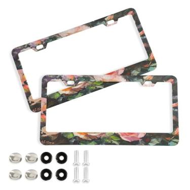 Imagem de SEHANY Molduras de placa de carro rosa dos namorados, capas de moldura de placa de carro de alumínio à prova de ferrugem com orifícios elípticos e parafusos serve para veículos padrão dos EUA tamanho