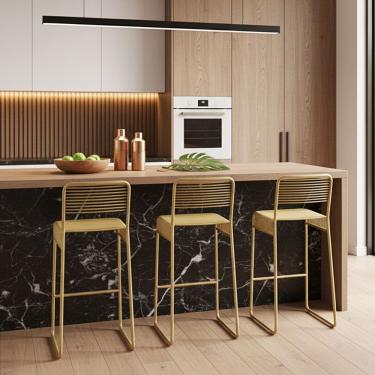 Imagem de Banqueta Cozinha Alta Kit 3 Base Industrial Aramada Taynah Dourado K01 - D'rossi