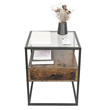 Imagem de GAORUIFENG Mesa de cabeceira estilo industrial armário de metal vidro armário quarto armário mesa de cabeceira versátil mesa de café quarto móveis