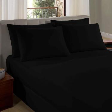 Imagem de Lençol De Elástico Malha Casal Liso Vivaldi 100% Algodão Preto