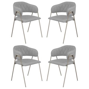 Imagem de Conjunto 4 Cadeiras Veneza Linho Cinza Metal Champanhe