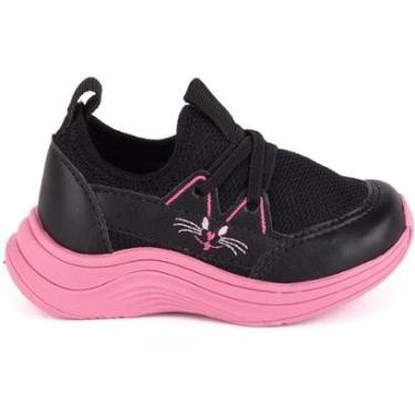 Imagem de Tênis Infantil Menina Calce Fácil Bordado Gatinho T004-Feminino