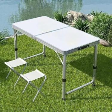 Imagem de Mesa Dobrável Portátil 120x60cm - Com 2 Cadeiras, Tampo MDF e Alça, Resistente a Intempéries, Ideal para Camping, Churrasco, Praia ou Reuniões Familiares (60 * 45cm S/cadeira (HW-03))