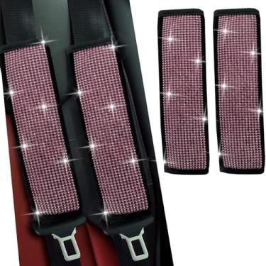 Imagem de JDDRY Capas de cinto de segurança de carro, almofadas de cinto de segurança universais de carro, capa de alça de cinto de segurança, capa de cinto de segurança brilhante (rosa, 2 peças)