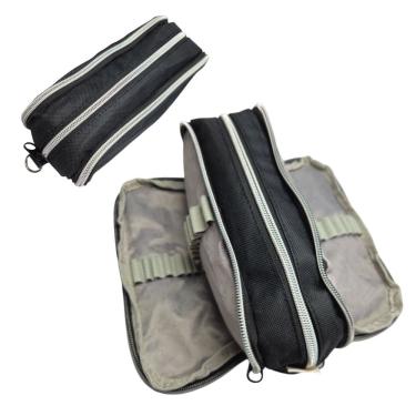 Imagem de Estojo Escolar Duplo Grande Preto Volta à Aulas Lápis Caneta Gel Menino Menina Ensino Fundamental