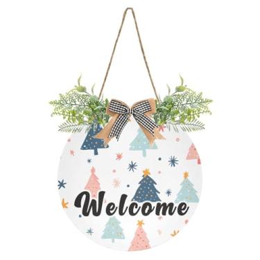 Imagem de YETTASBIN Placa de boas-vindas para árvore de Natal, placa de parede à prova d'água, guirlanda decorativa de alpendre para inauguração de casa, quintal, jardim, decoração de férias, 30 x 30 cm