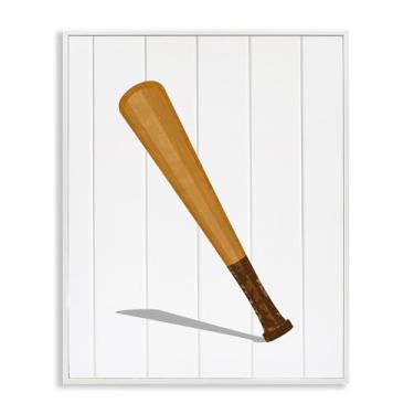 Imagem de Stupell Industries Arte giclée emoldurada branca com taco de beisebol esportivo, design por Christine Simpson Art, 35,5 x 28,5 cm