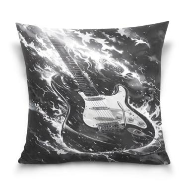 Imagem de Wassud Capas de almofada, guitarra, preta, 45,7 x 45,7 cm, capa decorativa para sofá, sofá, casa, casa de fazenda, decoração de quarto