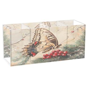 Imagem de CEBUGI Porta-lápis de acrílico com 4 compartimentos, organizador de borboleta, com asas ornamentadas, suporte de pincel de maquiagem para escritório em casa