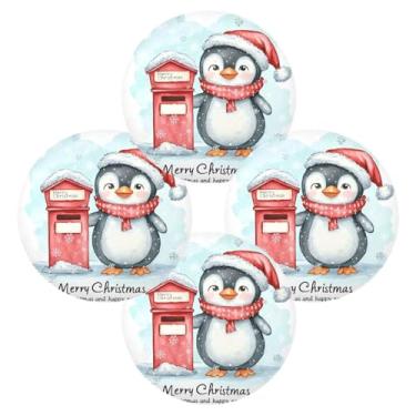 Imagem de Wassud Jogo americano conjunto de 4 tapetes redondos de pinguim de desenho animado para cozinha e jantar tapetes laváveis resistentes ao calor para decoração de mesa 39 cm