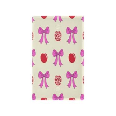 Imagem de Wassud Placa decorativa para interruptores de luz Bows and Cherry Placa de parede para tomadas elétricas em branco 11 x 6 cm