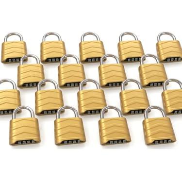 Imagem de SEPOX Cadeado de combinação profissional, cadeado de 55 mm, ouro, estrutura de aço, código redefinível, corrente curta, estilo tradicional, uso de segurança, pacote com 20