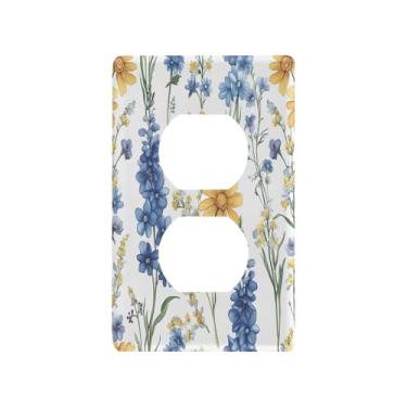 Imagem de Wassud Capa de interruptor de luz decorativa placa de parede para tomadas elétricas pétalas de flores graciosas duplex 4,53 x 2,76 polegadas