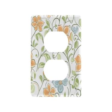 Imagem de Wassud Placa decorativa de parede com tampa de interruptor de luz para tomadas elétricas, flores coloridas pastel, duplex, 11 x 6 cm