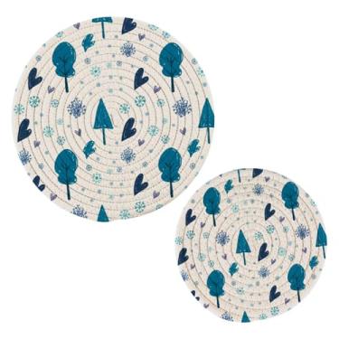 Imagem de Wassud Conjunto de trivet de árvores de inverno desenhadas à mão para pratos quentes, suportes de panela redondos, almofadas quentes de algodão, porta-copos elegantes, decoração de cozinha e