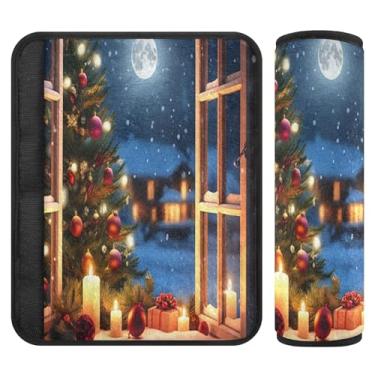 Imagem de Burbuja Capa de cinto de segurança de carro Cena de Natal Protetor de cinto de segurança de carro macio confortável para alça de ombro de assento, 1 par médio