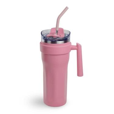 Imagem de Caneca Termica com Alca Tampa e Canudo Inox Pink 1 2L - Casa Raffaello