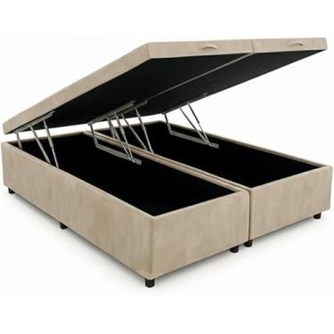 Imagem de Cama Box Bau Queen 79 Bipartida Blindada Resistente (Suede Bege)