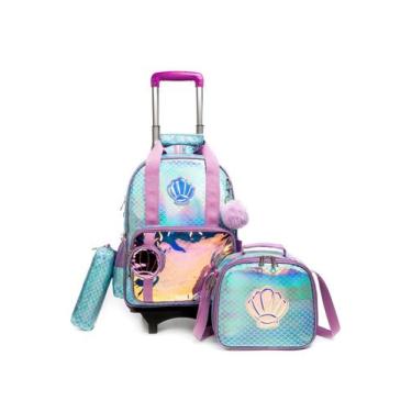 Imagem de Kit Mochila Sereia De Rodinhas Menina Reforçada - Lequeen, U