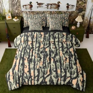 Imagem de Jogo de cama de casal camuflado em uma bolsa com edredom, lençóis, fronhas e capa de almofada, camuflado, caça, 7 peças, estilo militar, conjunto de edredom com lençóis, verde amarelo e preto