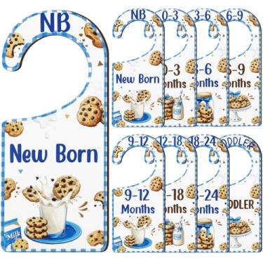 Imagem de CORNER LACE Divisórias de armário de bebê, 8 peças, tema de leite e biscoitos, cabide/organizador de roupas de madeira dupla face de recém-nascido a criança para decoração de berçário, chá de bebê