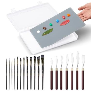 Imagem de Nuanchu Conjunto de 22 peças de pintura de artista, vidro temperado de tinta a óleo, paleta hermética, pincéis, facas de paleta, esponja, fácil de limpar para pintura em miniatura, mantém a tinta