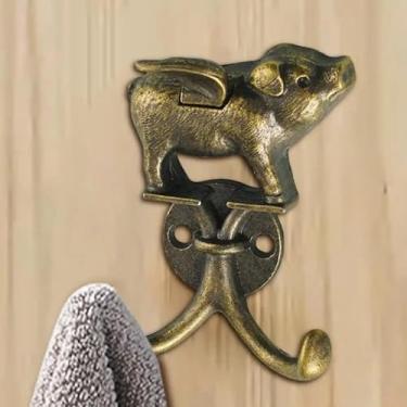 Imagem de Gancho duplo decorativo de parede de porco voador fofo para pendurar casaco, chaves, chapéus, toalha, pequeno, vintage, liga de zinco, gancho multiuso para casa de fazenda, banheiro, cozinha, quarto