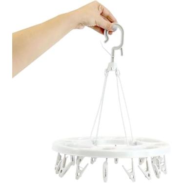 Imagem de Varal Redondo Multiuso Global com 16 Prendedores Integrados Branco | Gancho de Secagem Portátil em Polipropileno | Ideal para Roupas Íntimas, Meias e Bebê